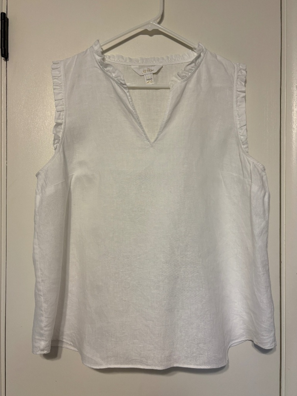 Lilly Pulitzer Women's Linen Kavalla Sleeveless Ruffle Shirt Top Blouse XL White